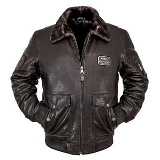 Кожаная черная меховая куртка Aeronautica Black